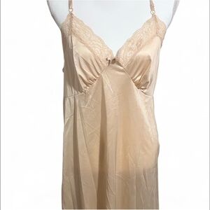 Adonna Satin Chemise with Lace - Tan